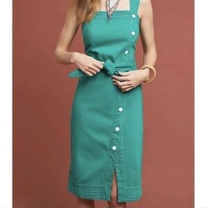 Anthropologie Maeve Elizabeth Button Green Dress with Belt